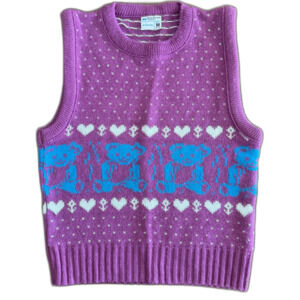 Vintage JCPenney Purple Teddy Bear Sweater Vest Girls' M (10-12)